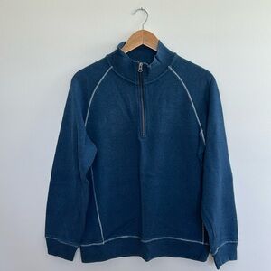 LL Bean Cotton Sweater Pullover 1/4 Zip Traditional Fit Blue Size Medium EUC‎